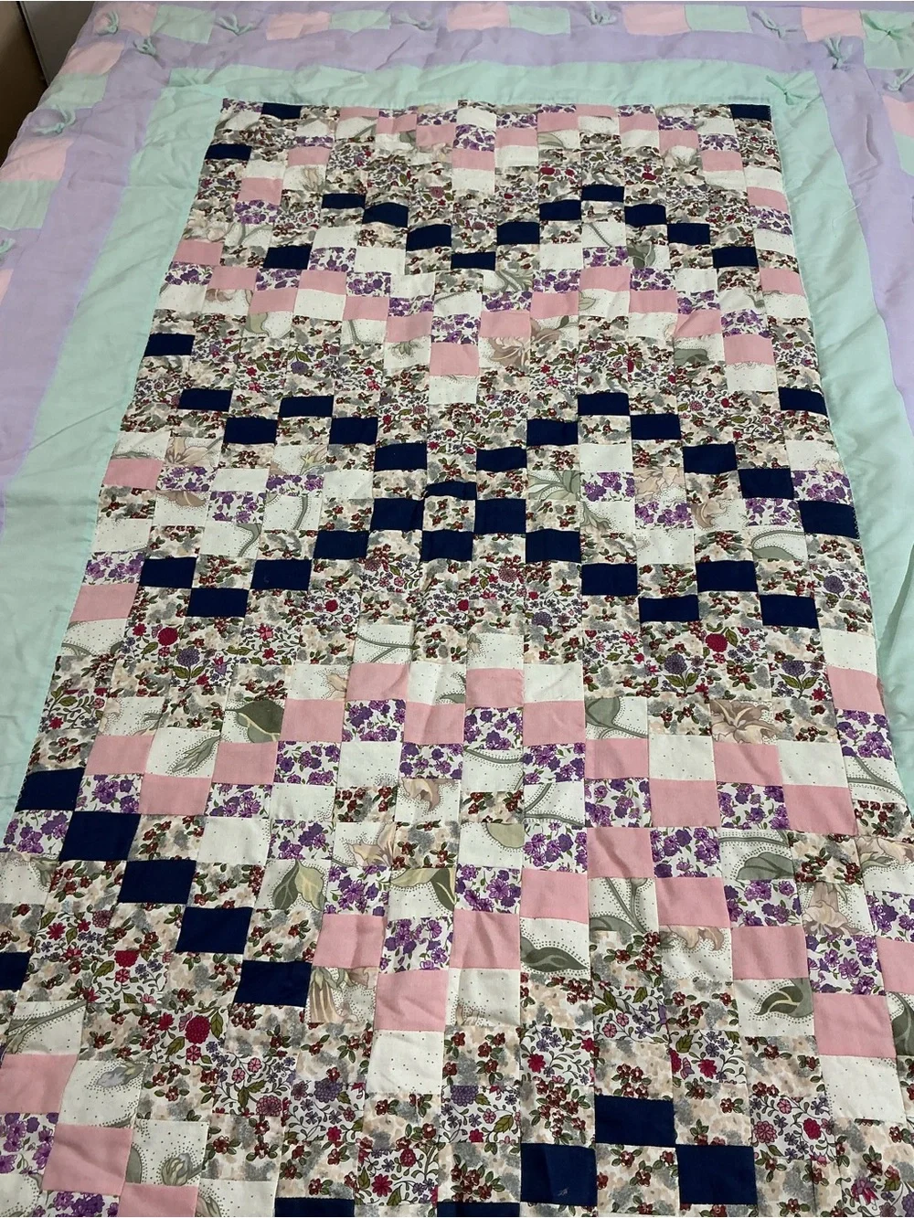 Handmade Pastel Patchwork Litle Quilt - Lavender, Mint & Pink